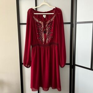[14] Altuzarra Target Embroidered Sequin Sheer Long Sleeve Dark Red Mini Dress